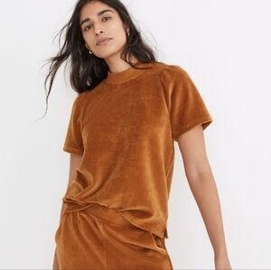 Madewell‎ Velour Corduroy Mockneck Top Short Puff Sleeves Size S